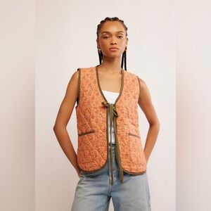 NWT Free People Claudine Quilted Vest ~Candied Melon Combo~